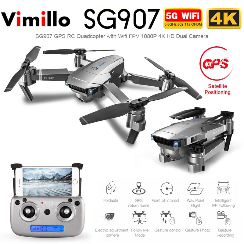 Vimillo SG907 GPS Drone with HD 4K 1080P 5G WiFi Dual Camera Optical Flow RC Quadcopter Follow Me Mini Dron VS SG106 E520S
Vimillo SG907 GPS Drone with HD 4K 1080P 5G WiFi Dual Camera Optical Flow RC Quadcopter Follow Me Mini Dron VS SG106 E520S