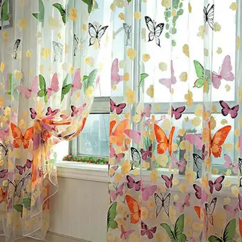

Classical Butterfly Tulle Screens Sheer Voile Curtains Living Room Kitchen Window Screening Curtains Balcony Tulle Valance Drape