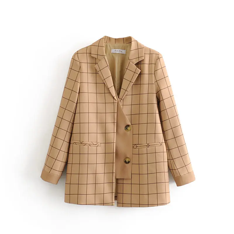 Женское клетчатое пальто в стиле ретро модный Свободный пиджак кофейного цвета