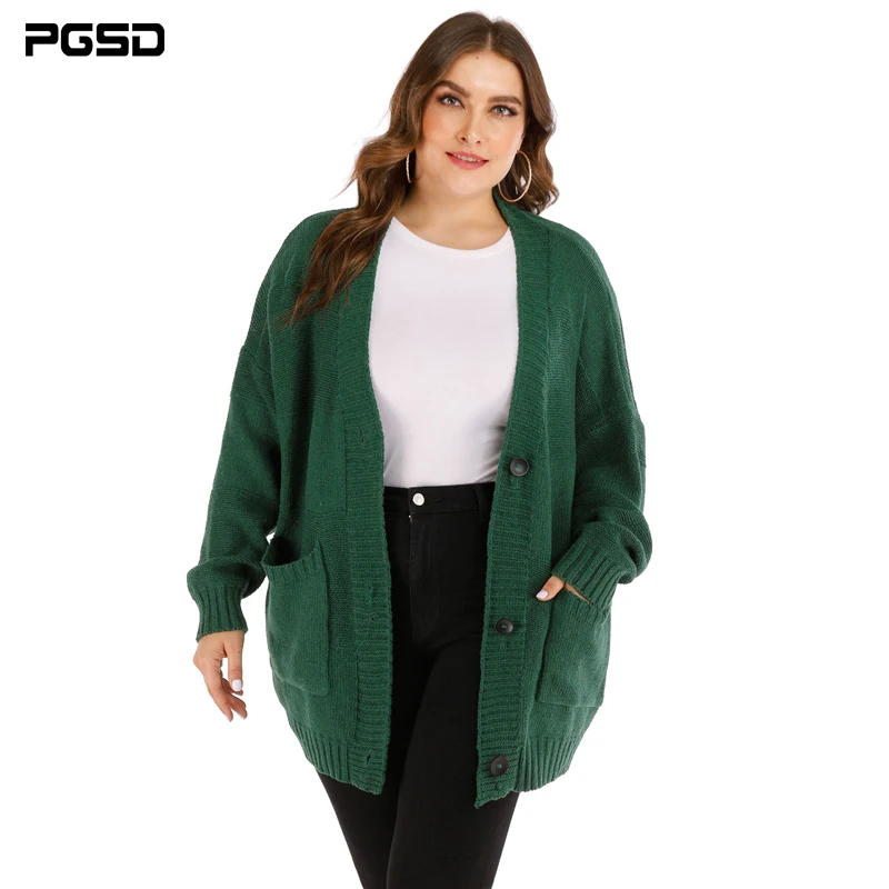 PGSD Autumn Winter Women sweater Cardigan Big size Army green Long Sleeve Single Button V-Neck Knitted pocket Coat Warm Plus Top
PGSD Autumn Winter Women sweater Cardigan Big size Army green Long Sleeve Single Button V-Neck Knitted pocket Coat Warm Plus Top