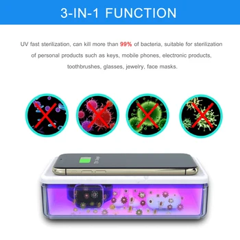 3-in-1 MultiFunction Sterilizer Machine UV Light Cell Phone Sanitizer Wireless Charger Disinfection Box for Face Mask Smartphone
3-in-1 MultiFunction Sterilizer Machine UV Light Cell Phone Sanitizer Wireless Charger Disinfection Box for Face Mask Smartphone