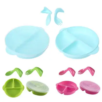 4Pcs/Set Baby bowl+fork Feeding Food Tableware Cartoon Bear Kids Dishes Eating Dinnerware Training Dinner Plat