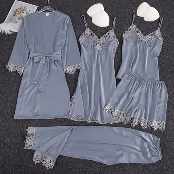 Spring autumn pajamas feminine sexy sling 5 five-piece silk long-sleeved summer nightdress nightgown Tracksuit women sleepwear
Spring autumn pajamas feminine sexy sling 5 five-piece silk long-sleeved summer nightdress nightgown Tracksuit women sleepwear