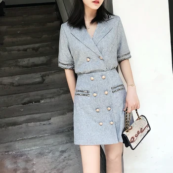 HAMALIEL Office Ladies Summer 2 Piece Set Women Turn Down Collar Tassel Gray Blazers Tops + Double-breasted Pencil Skirt Set
HAMALIEL Office Ladies Summer 2 Piece Set Women Turn Down Collar Tassel Gray Blazers Tops + Double-breasted Pencil Skirt Set