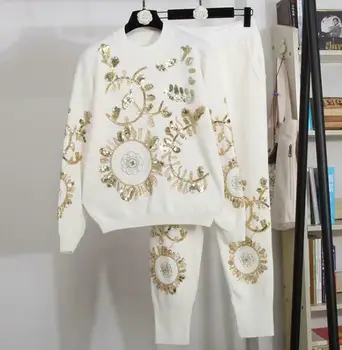 Women 2Pcs Suit Shiny Tops Flower Printing Knitted Long Pant Warm Coat New B05 
Women 2Pcs Suit Shiny Tops Flower Printing Knitted Long Pant Warm Coat New B05