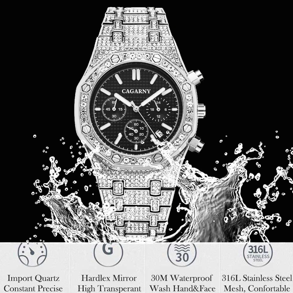 AAA CZ полностью шикарные алмазные часы для мужчин хип хоп Iced Out мужские Роскошные