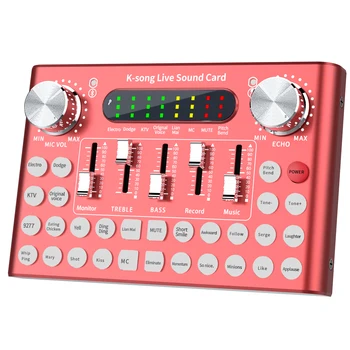Red F9 Universal DSP chip External Sound Card 18 kinds of Sound Effects Live Broadcast Sound Card for Phone Laptop Computer
Red F9 Universal DSP chip External Sound Card 18 kinds of Sound Effects Live Broadcast Sound Card for Phone Laptop Computer