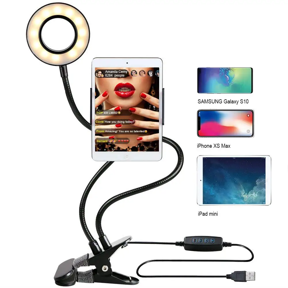 Selfie Ring Light with Stand for Live Stream Makeup Ring Light Dimmable LED Camera Light with Cell Phone Holder
Selfie Ring Light with Stand for Live Stream Makeup Ring Light Dimmable LED Camera Light with Cell Phone Holder