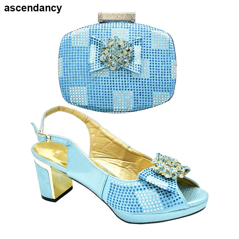 New Sky Blue Shoe Set Set of Bag and Shoe Ladies Italian Shoes and Bag Set Decorated with Rhinestone Spring Shoes Platform Women
New Sky Blue Shoe Set Set of Bag and Shoe Ladies Italian Shoes and Bag Set Decorated with Rhinestone Spring Shoes Platform Women
