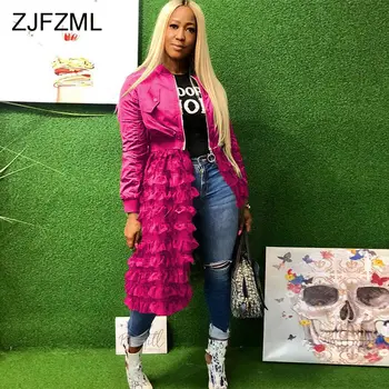 Long Sleeve Casual Bomber Jackets Women Clothes Sexy Front Zipper Mesh Ruffle Patchwork Coat High Street Solid Hem Maxi Outwear
Long Sleeve Casual Bomber Jackets Women Clothes Sexy Front Zipper Mesh Ruffle Patchwork Coat High Street Solid Hem Maxi Outwear