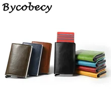 Bycobecy nowe etui na karty kredytowe RFID portfel mężczyźni kobiety Metal Vintage Aluminium crazy horse skóra pu bankowa karta identyfikacyjna etui z pudełkiem(China)