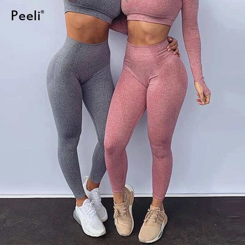 Бесшовные Спортивные Леггинсы Peeli с высокой талией женские леггинсы эффектом пуш