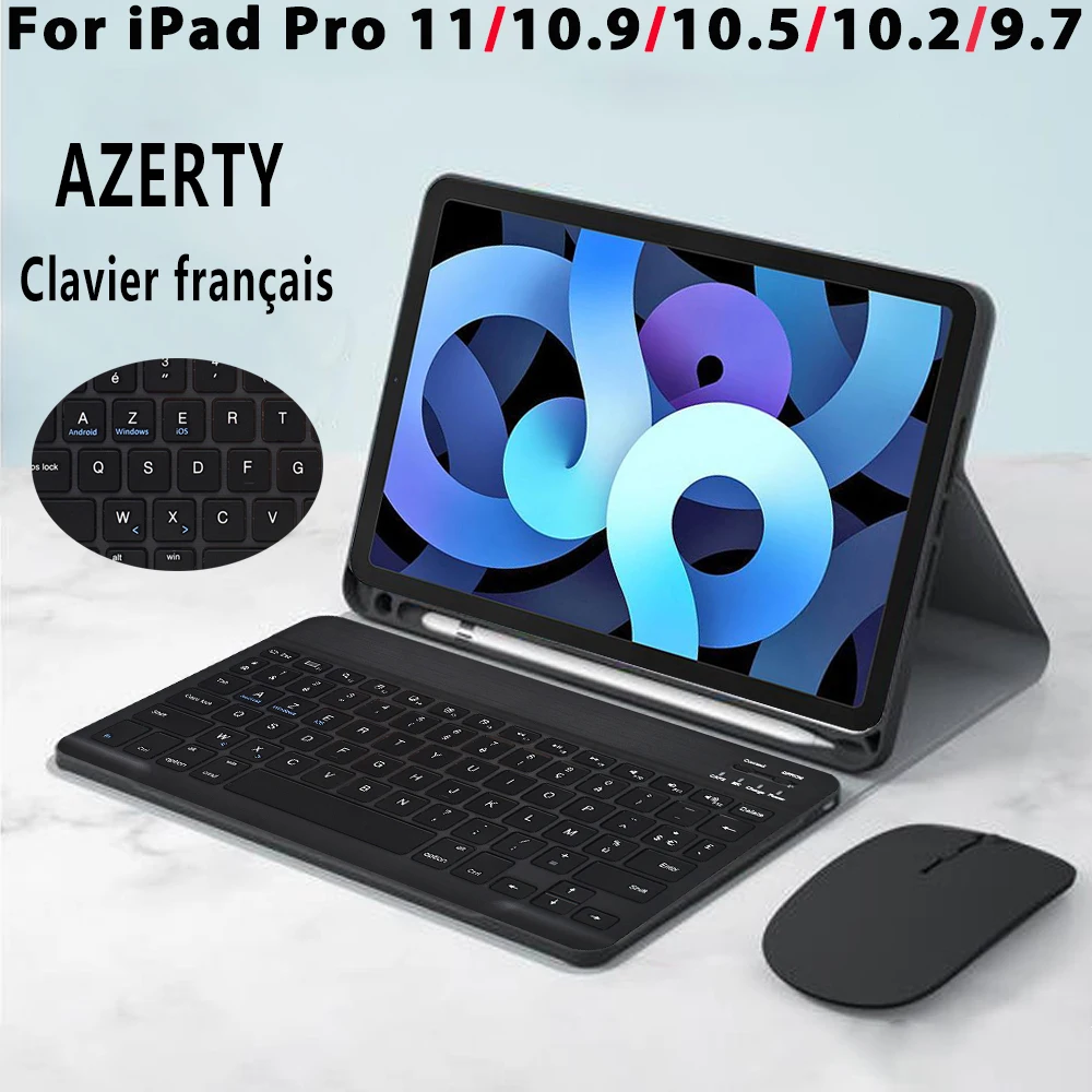 Фото Чехол с клавиатурой AZERTY для iPad Pro 11 2021 Air 4 4th 1 2 3 10 5 9 7 чехол 9th 7th 8th 5th 6th | Компьютеры и