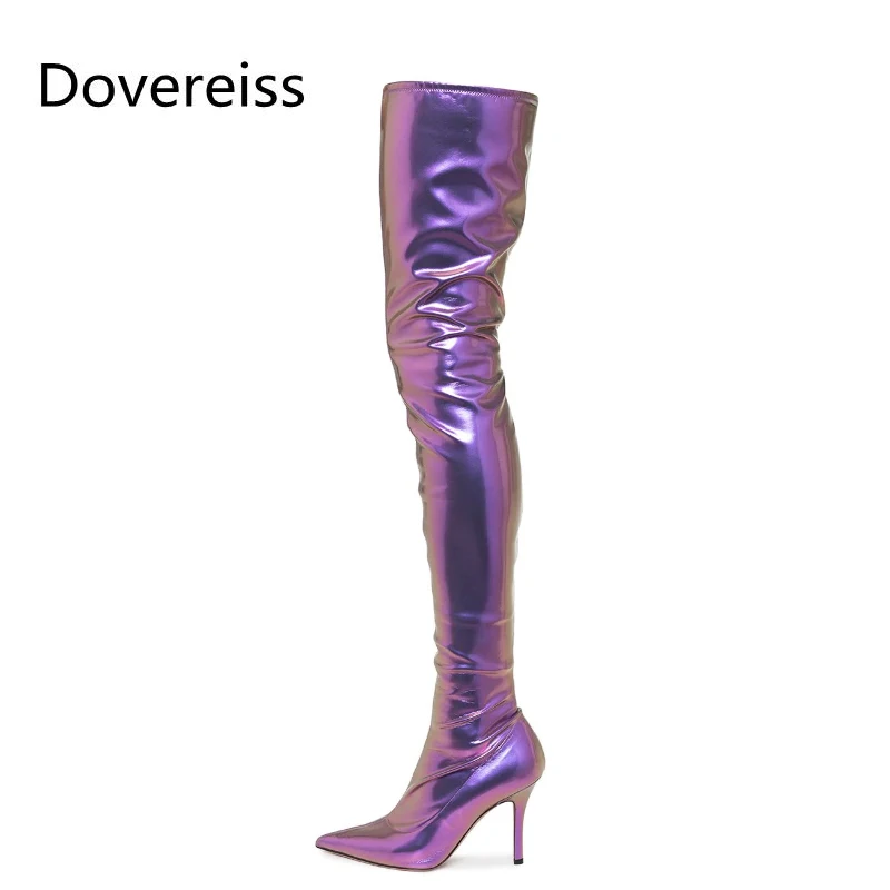 

Dovereiss Fashion Women's Shoes Winter New Pointed Toe Sexy Stilettos Heels Elegant Over The Knee Boots Concise Zipper 43 44 45