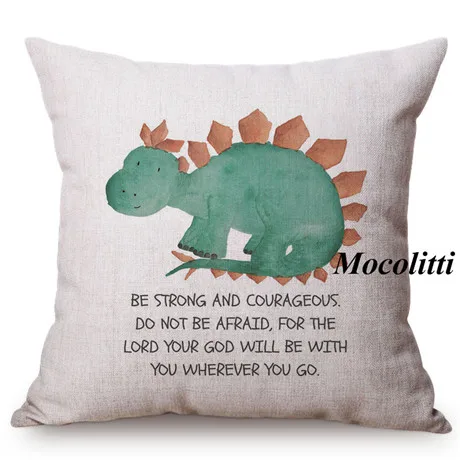 Cute Dinosaur Nordic Watercolor Cartoon Painting Kid's Nursery Art Room Decoration Throw Pillow Case Cotton Linen Cushion Cover M139-4