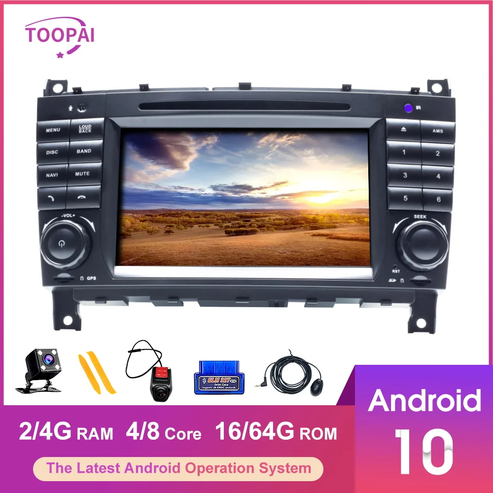 Автомобильный мультимедийный плеер TOOPAI Android 10 для Mercedes Benz W203 CLK200 CLK22 C180 C200 2005-2011