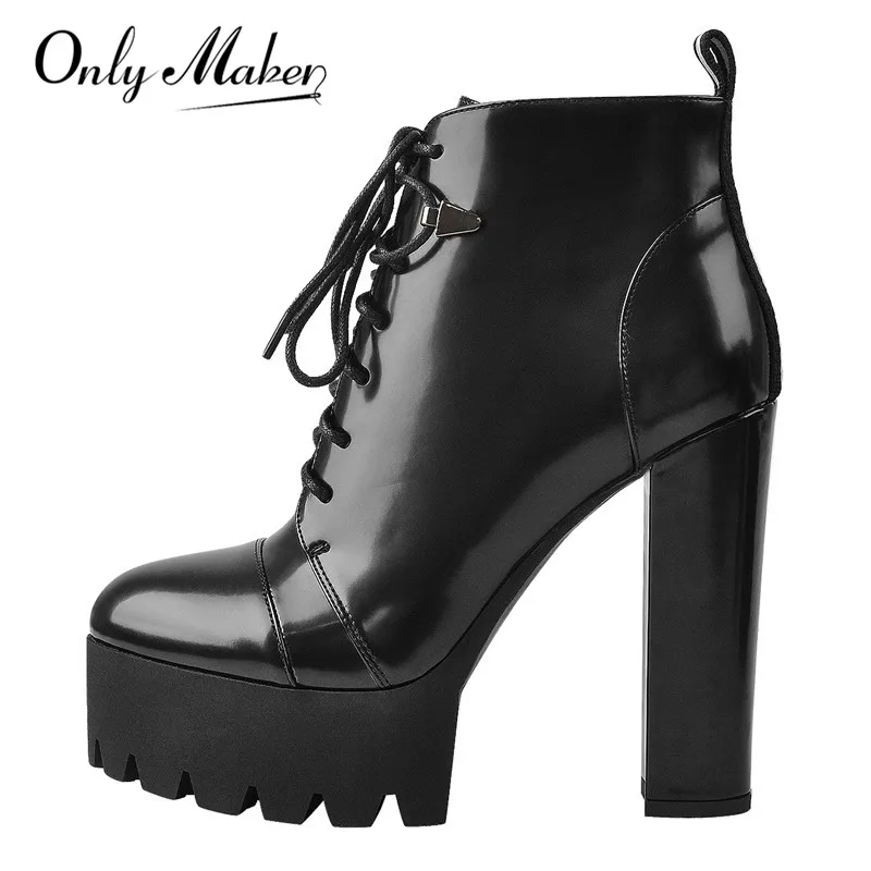 Onlymaker Platform Lace Up Round Toe Black white Patent Leather Chunky High Heels Ankle Booties Big Size lady Short Boots
Onlymaker Platform Lace Up Round Toe Black white Patent Leather Chunky High Heels Ankle Booties Big Size lady Short Boots
