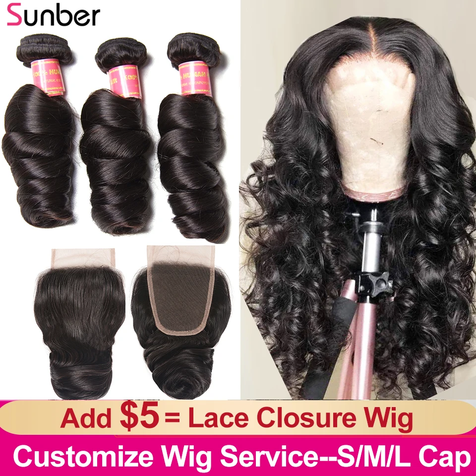 Sunber Peruvian Loose Wave Bundles With Closure Hair 100% Human Remy Add $5.00 to Make S/M/L Cap 4x4 Lace Closure Wigs
Sunber Peruvian Loose Wave Bundles With Closure Hair 100% Human Remy Add $5.00 to Make S/M/L Cap 4x4 Lace Closure Wigs