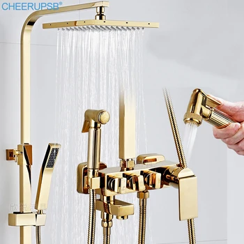 Shower System Bathroom Gold Set High Pressure Brass Sets Wall Mount Column Rainfall Square Head Showers Systems with Bath Tap K7
Shower System Bathroom Gold Set High Pressure Brass Sets Wall Mount Column Rainfall Square Head Showers Systems with Bath Tap K7