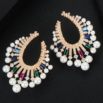 Gorgeous Charms Luxury Fireworks Pearls Dangle Earring Women Full Mirco CZ Paved Cubic Zircon Wedding Fashion Earrings Jewelry
Gorgeous Charms Luxury Fireworks Pearls Dangle Earring Women Full Mirco CZ Paved Cubic Zircon Wedding Fashion Earrings Jewelry