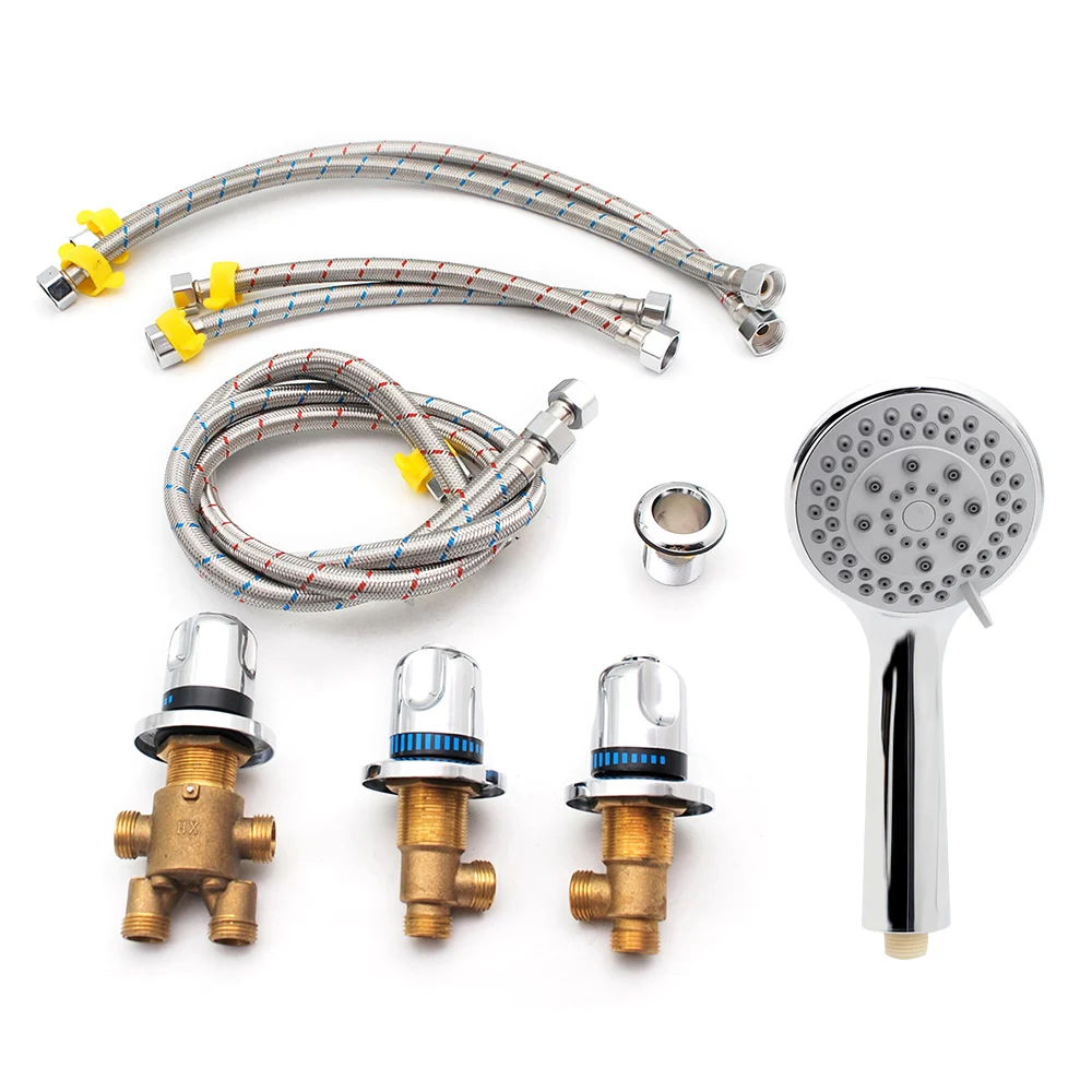 

1set Brass Bathtub Faucet Valve Core Cold&Hot Water Mixer Tap Kit Triple Handles Waterfall Bathtub Faucets Shower Faucet Output