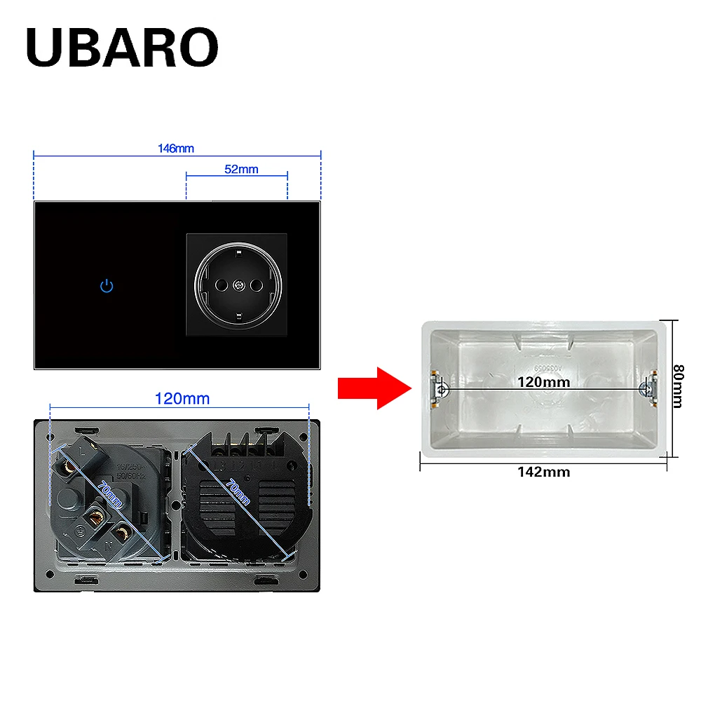 UBARO EU Standard Tempered Crystal Glass Panel Wall Light Touch Switch With Socket Electrical Outlet And Sensor Button 220V H19af95f2ed484470b5fc7a22eabed858O H19af95f2ed484470b5fc7a22eabed858O UBARO EU Standard Tempered Crystal Glass Panel Wall Light Touch Switch With Socket Electrical Outlet And Sensor Button 220V
