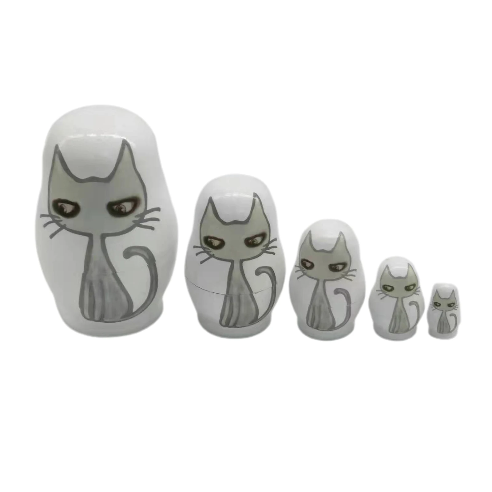 Cute Set 5Pcs Wooden Nesting Dolls Matryoshka Christmas Russian Toy Cartoon Cat Cute Set 5Pcs Wooden Nesting Dolls Matryoshka Christmas Russian Toy Cartoon Cat