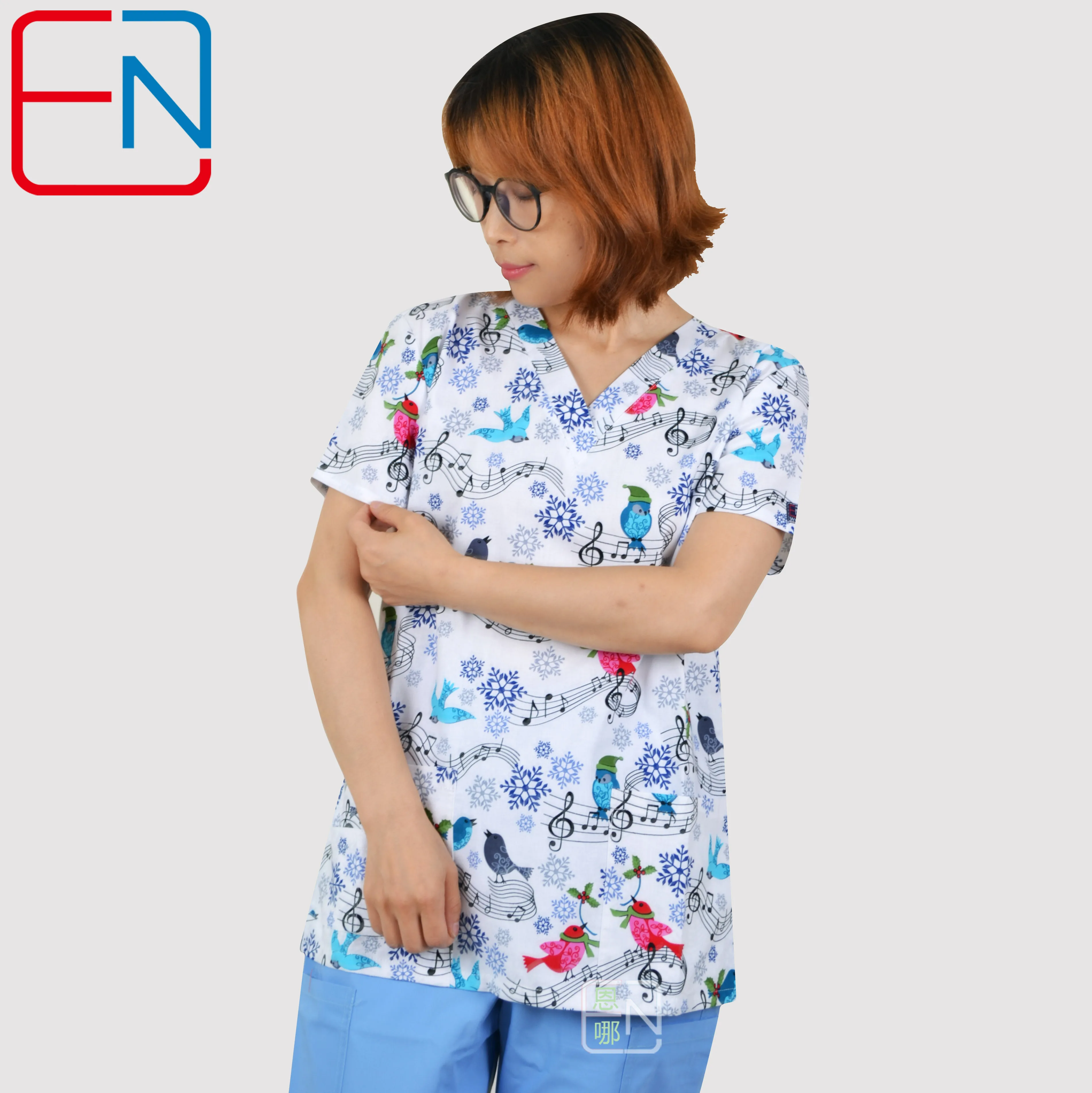 Hennar Women Medical Scrub Tops V-Neck White Print Notes 100% Cotton Surgical Scrubs Top Hospital Clinical Medical Uniforms 
Hennar Women Medical Scrub Tops V-Neck White Print Notes 100% Cotton Surgical Scrubs Top Hospital Clinical Medical Uniforms