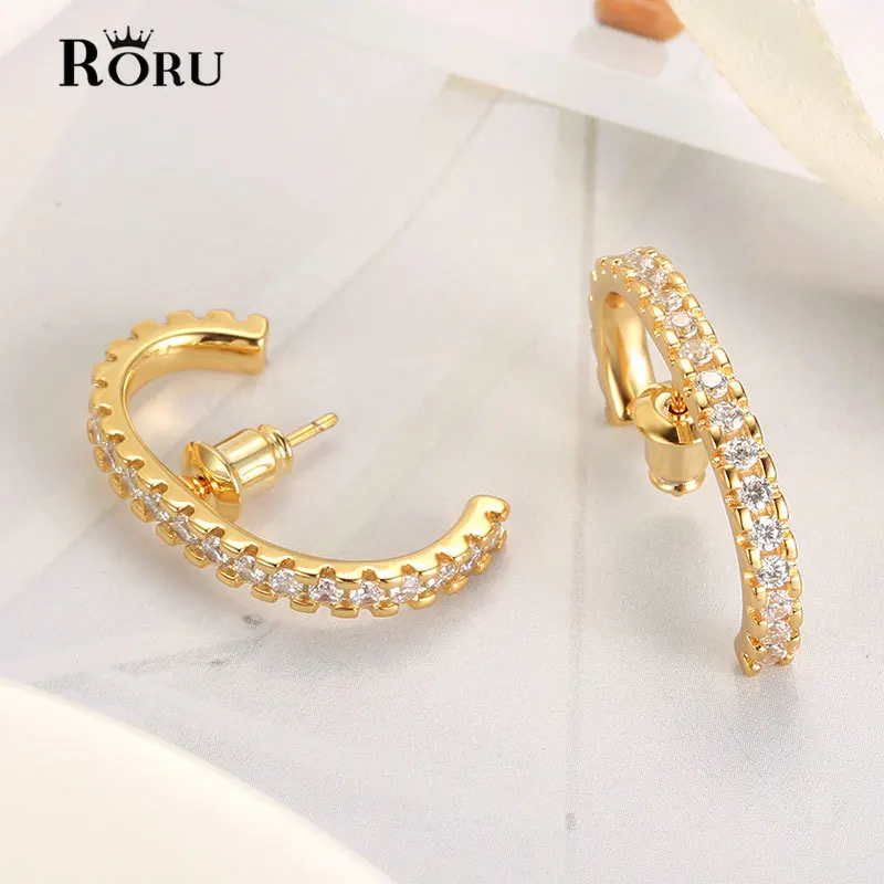 

Cubic Zirconia Rhinestones Glitter Jewelry New Style Creative C Stud Earrings Women Safety Pin Elegant Geometric Earings