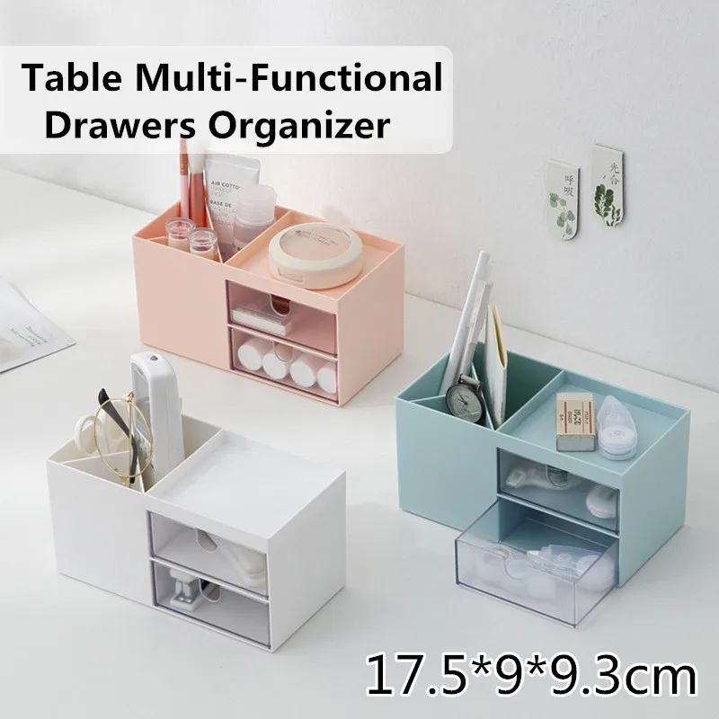 Plastic Table Makeup Organizer with 2 Drawers Cosmetics Storage Box for Lipstick/Makeup Brush Office Stationery Holder Pen
Plastic Table Makeup Organizer with 2 Drawers Cosmetics Storage Box for Lipstick/Makeup Brush Office Stationery Holder Pen