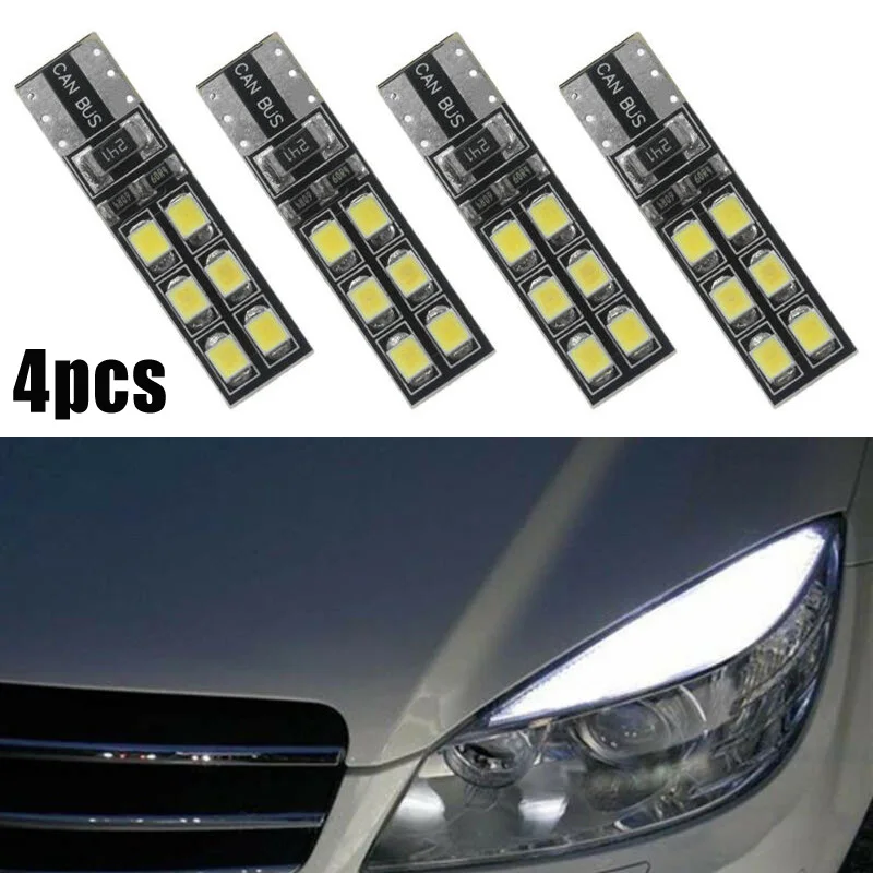 

4Pcs DC12V Car Lights LED Bulb Error Free Eyebrow Eyelid Lamp For Mercedes-Benz W204 C300 C350 T10-12SMD-2835 6000K White