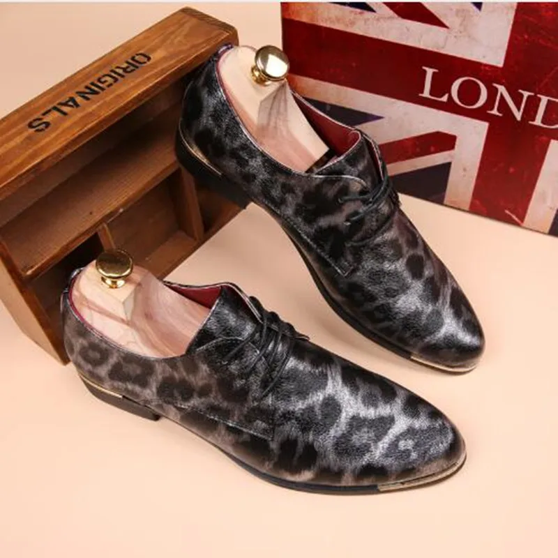 Spring And Autumn Leopard Men's Shoes Fashion Breathable Casual Leather Flat 2019 Fashion Spring Retro Wedding Oxford Shoes