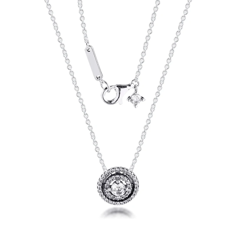 

Ожерелье для женщин, сверкающее ожерелье с двойным ореолом, женское колье из стерлингового серебра 925 пробы, ювелирное изделие, чокер, ошейник для женщин