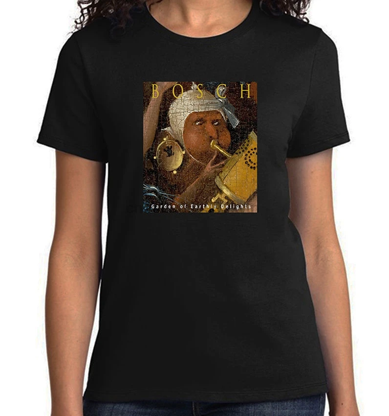 Сад земных прелестей флейта игрок Hieronymus Bosch дамы мужчины s Youth NWT мультфильм