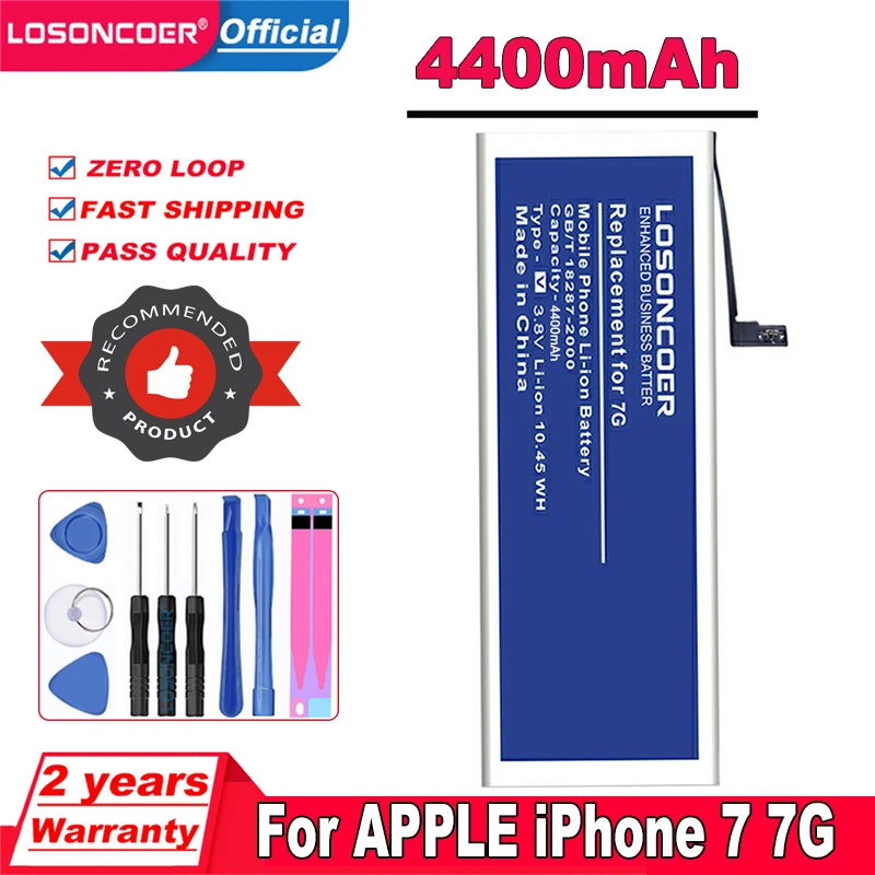 Фото LOSONCOER 4400 мАч аккумулятор для iPhone 7 7G мобильный телефон + Бесплатные инструменты ~ |