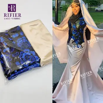 2.5+2.5 Yards Embroidered Sequin Lace Fabric 2020 With Stain Silk Lace Material For French Women Party Evening Gowns Laces 
2.5+2.5 Yards Embroidered Sequin Lace Fabric 2020 With Stain Silk Lace Material For French Women Party Evening Gowns Laces
