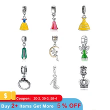 Nuevo Original Chapado en plata aleación abalorios esmalte princesa vestido colgante ajuste pulsera Pandora collar DIY mujeres joyería(China)
