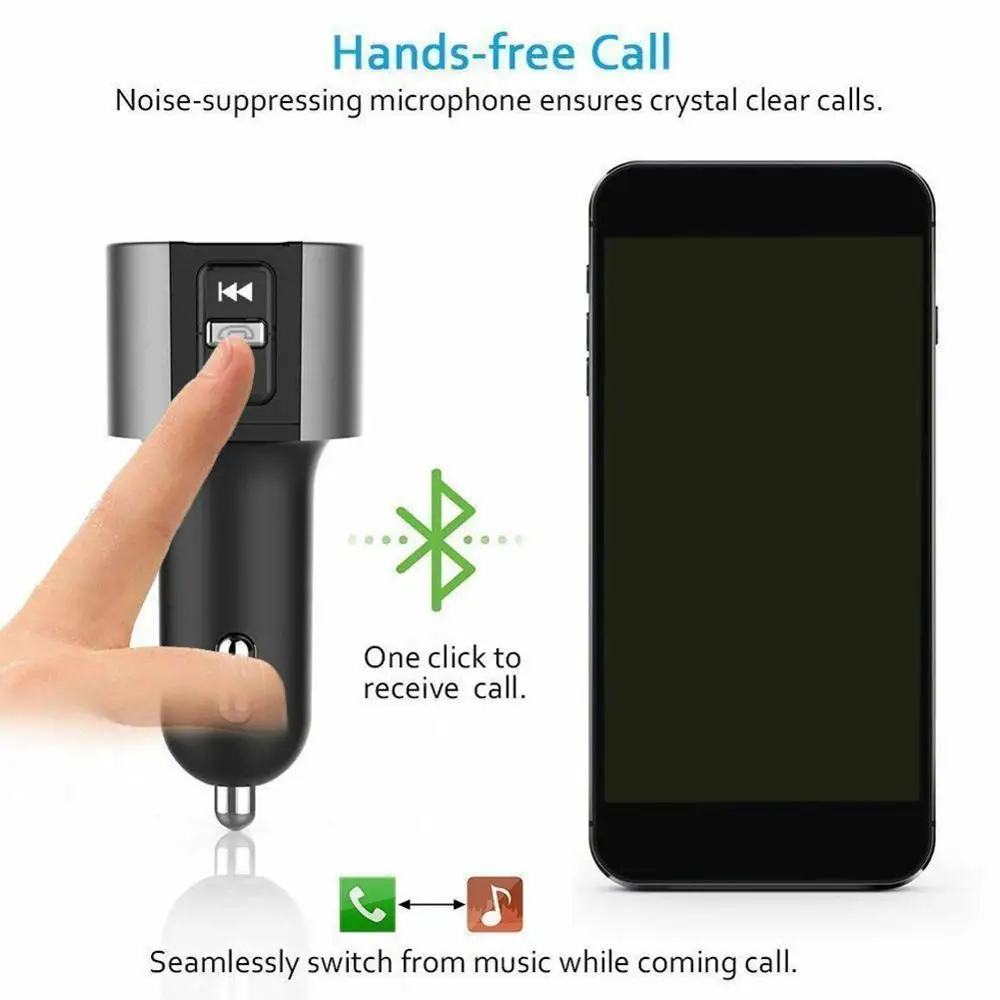 Bluetooth FM Wireless Transmitter MP3 Player Car Charger With Dual USB Ports Hands-Free CallsA2DP AVRCP HFP
Bluetooth FM Wireless Transmitter MP3 Player Car Charger With Dual USB Ports Hands-Free CallsA2DP AVRCP HFP