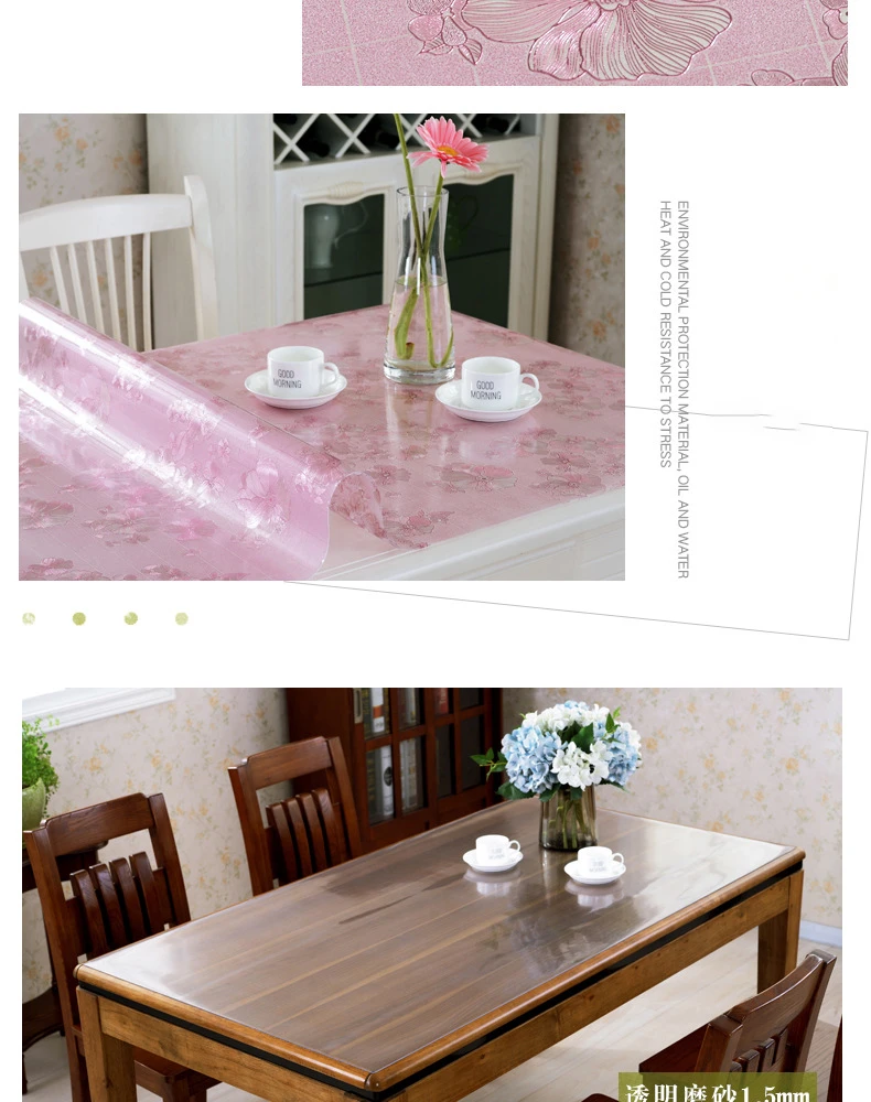 Custom Multi-Size 1.2mm Thick Frosted PVC Table Cover Protector Dining Room Table Rectangular Vinyl Non-Slip Desk Pad for Desk Cover Plastic Table Protector Clear Table Pad Tablecloth Protector