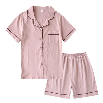 Couple Pajamas with Cotton Shorts Pyjamas Women Home Suit Sleepwear Set Pijamas Verano Mujer Women Pajama Set Nightie 2020 
Couple Pajamas with Cotton Shorts Pyjamas Women Home Suit Sleepwear Set Pijamas Verano Mujer Women Pajama Set Nightie 2020
