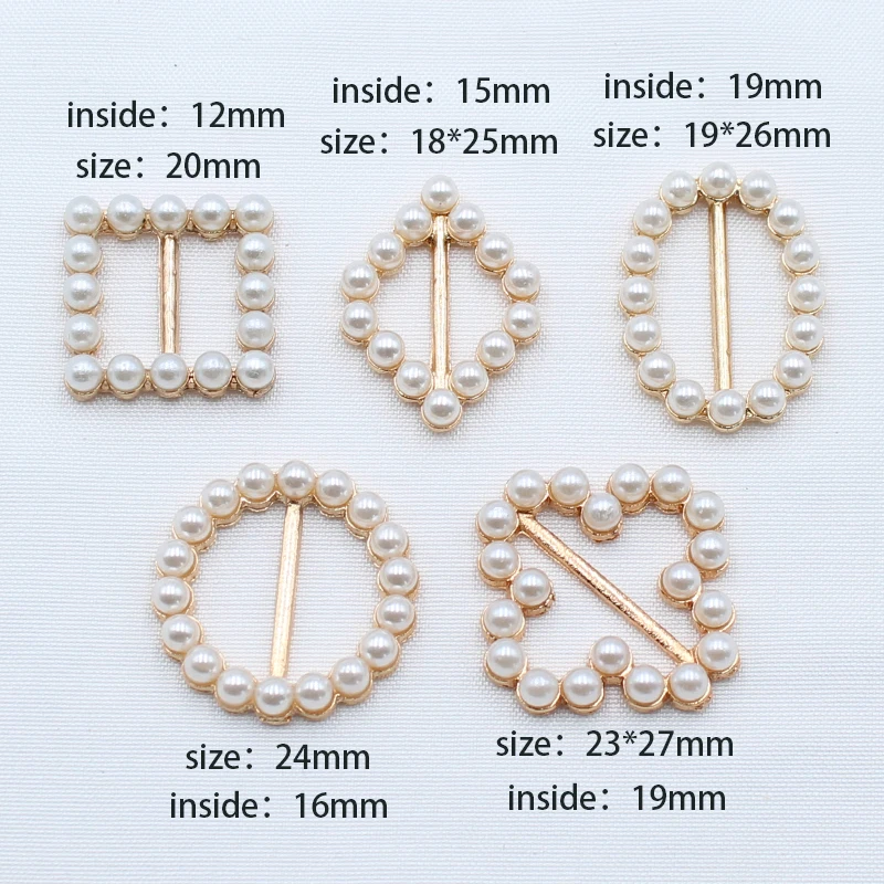 

5pcs pink alloy ribbon slide buckle pendant pearl bow gift box embellishment DIY jewelry accessories clothing decorative buckles