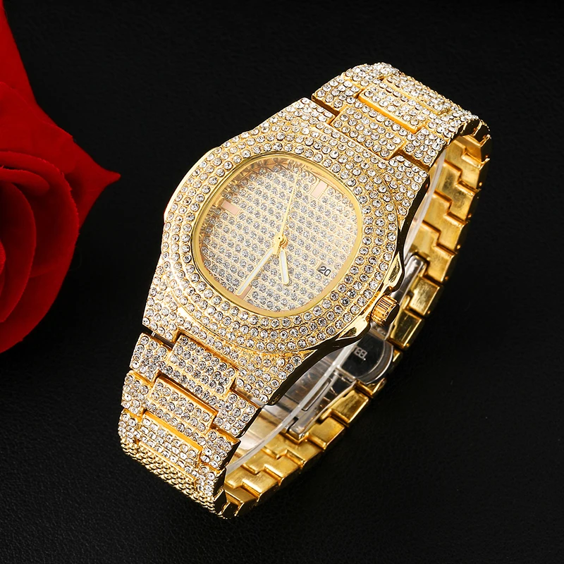 

2021 Top Fashion Reloj Mujer European And American Most Popular Luxury Gold Full Diamond Stainless Steel Business Ladies Clock