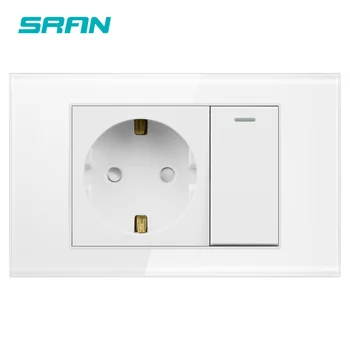 SRAN Two gang EU switch with socket white crystal glass panel 118mm*72mm,1 gang 2 way 16A switch plug
SRAN Two gang EU switch with socket white crystal glass panel 118mm*72mm,1 gang 2 way 16A switch plug