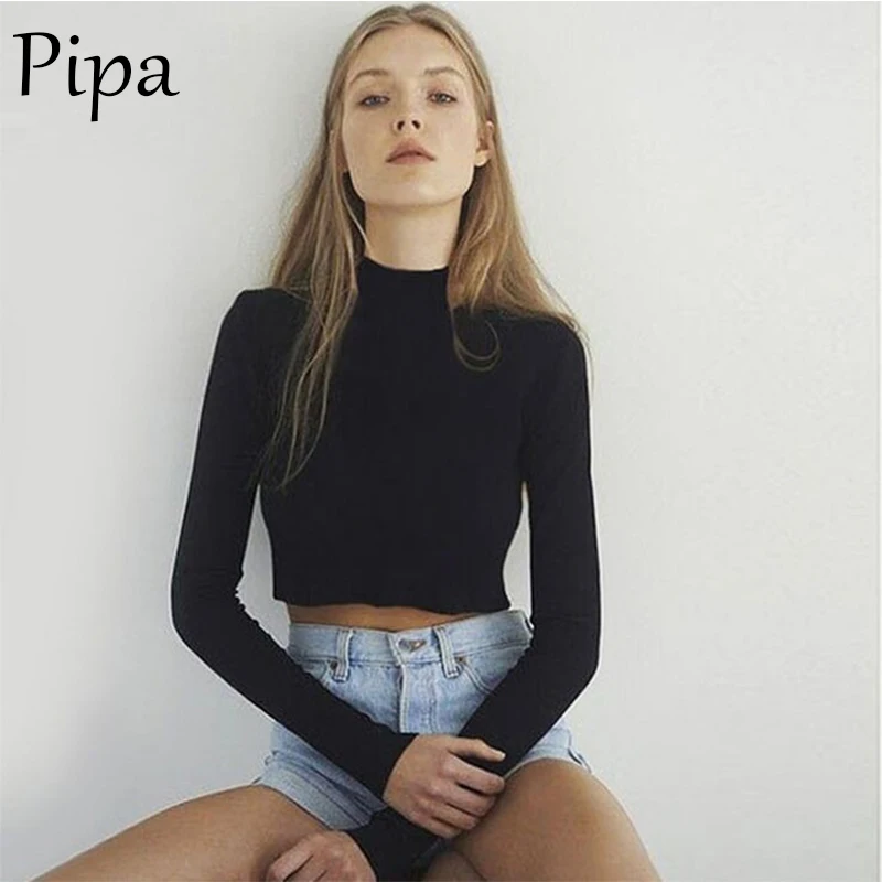 Pipa Women Slim Shirt Turtleneck Elastic Crop Tops Long Sleeve Short T-Shirt Female Autumn Tops and Tees Short Black T-shirts
Pipa Women Slim Shirt Turtleneck Elastic Crop Tops Long Sleeve Short T-Shirt Female Autumn Tops and Tees Short Black T-shirts