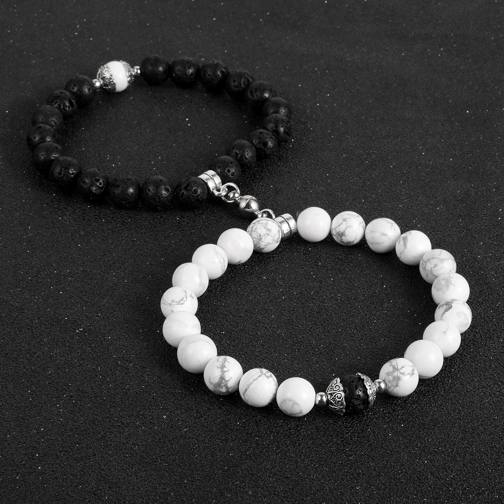 2pc Natural Black Lava Stone White Howlite Beads Couple Bracelets Personality Magnet Attract Each Other Men Women Charm Bracelet
2pc Natural Black Lava Stone White Howlite Beads Couple Bracelets Personality Magnet Attract Each Other Men Women Charm Bracelet