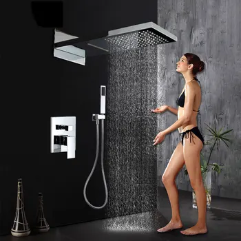Chrome Shower Faucet Waterfall Rain Set Plastic Handshower Golden In Wall Shower Column 3-Ways Brass Mixer Valve Shower Tap
Chrome Shower Faucet Waterfall Rain Set Plastic Handshower Golden In Wall Shower Column 3-Ways Brass Mixer Valve Shower Tap