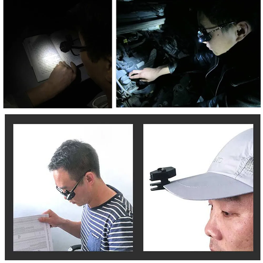 Mini LED Flashlight Outdoor Fishing Light Adjustable Angle Glasses Light Glasses Clip Cap Clip Flashlight Portable Reading Light