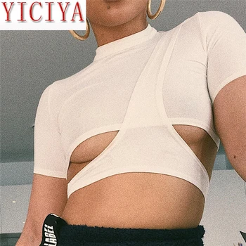 Sexy Solid Short Sleeve T-shirt Top Color Black White Round Neck Short Sleeve T-shirt Women Striped Hollow T-shirt Casual Style 
Sexy Solid Short Sleeve T-shirt Top Color Black White Round Neck Short Sleeve T-shirt Women Striped Hollow T-shirt Casual Style