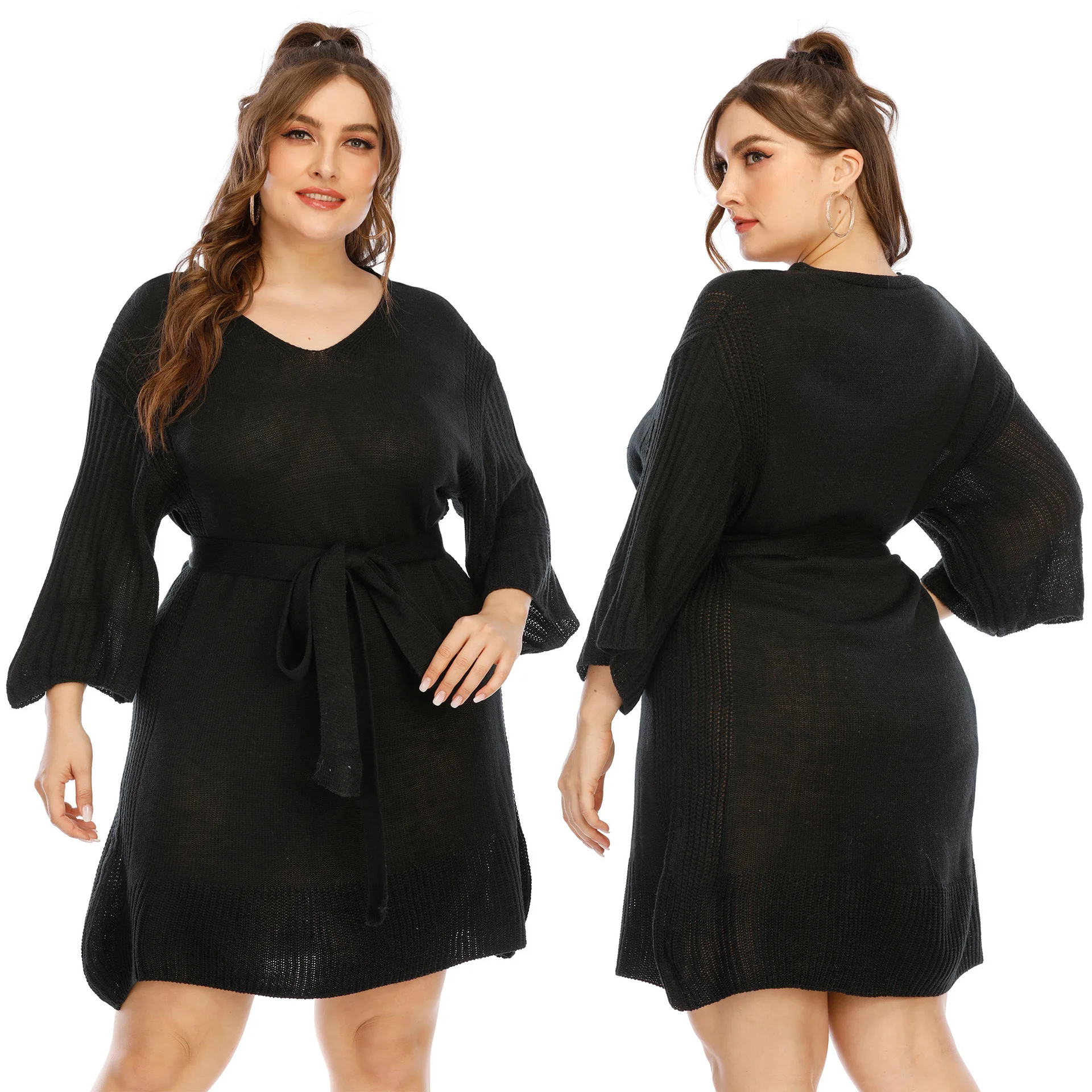 Plus Size Dresses For Women Sexy Dress Fall Winter 3 4 Sleeve Flared Sleeve Sweater Dress Waist Trimming Lace up Female Clothes
Plus Size Dresses For Women Sexy Dress Fall Winter 3 4 Sleeve Flared Sleeve Sweater Dress Waist Trimming Lace up Female Clothes