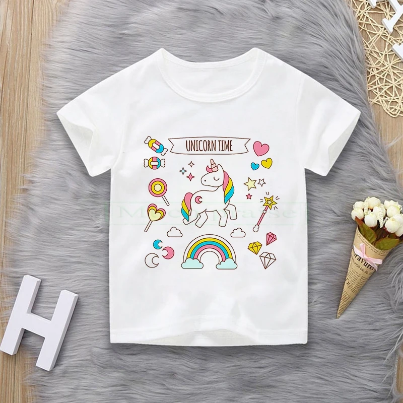 Toddler Girl T-shirt 4 5 6 7 8 9 10 11 12 Years Unicorn Kids T Shirt Luminous Children Summer Tshirt | Детская одежда и обувь